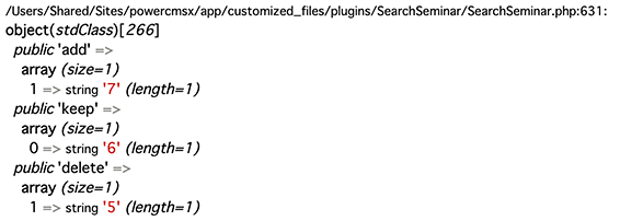 diff_relationメソッドの実行結果をXdebugで表示した画面